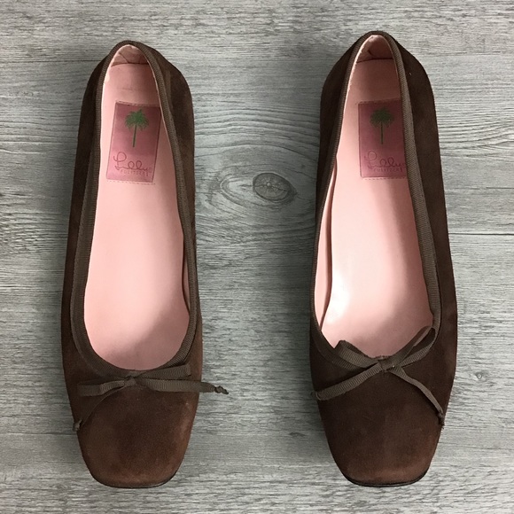 Lilly Pulitzer Brown Suede Flats with Ribbon Bow - Picture 2 of 8